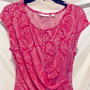 Pink ruffled, fitted blouse